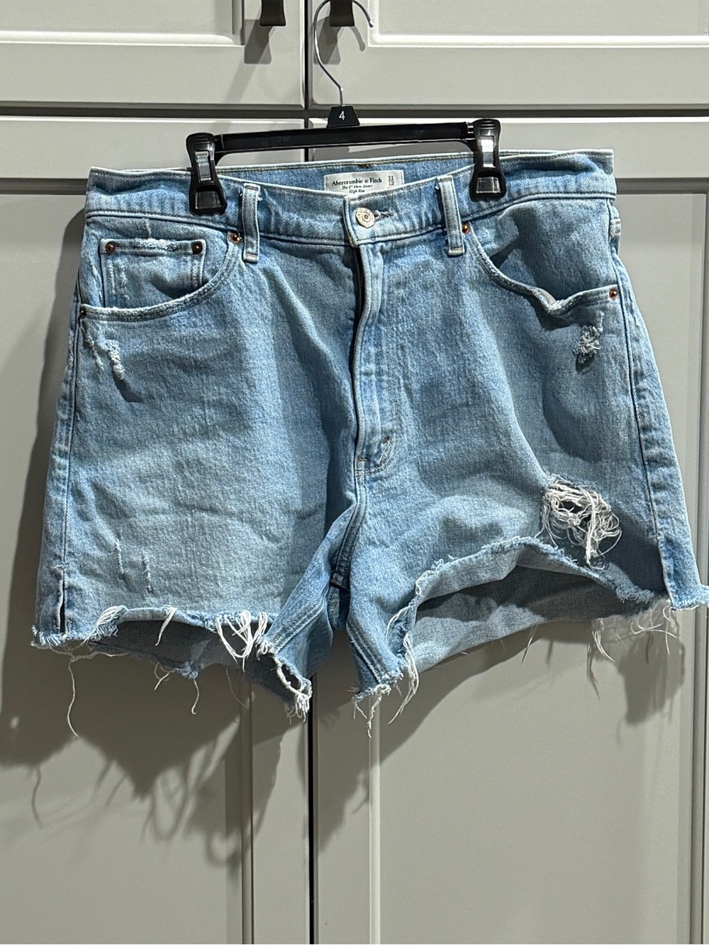 Abercrombie & Fitch Light Blue Distressed Denim Shorts